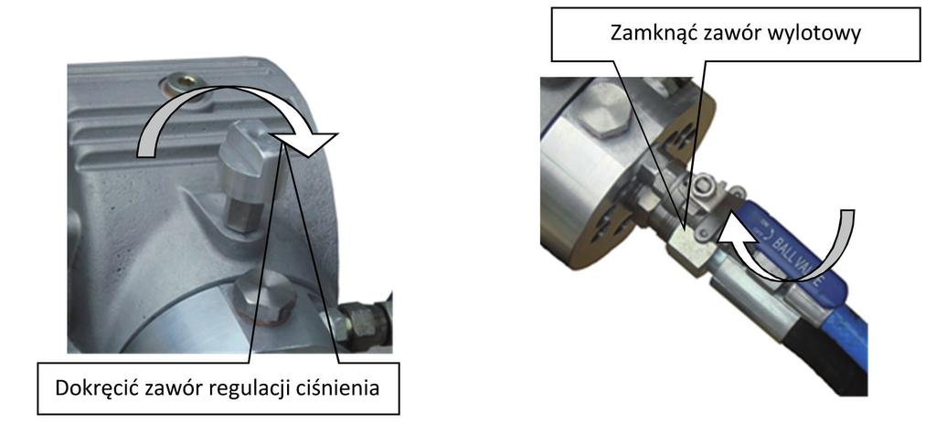 7. Zmniejszyć ciśnienie i następnie przekręcić zawór przelewowy zgodnie z ruchem wskazówek zegara do pozycji malowanie ; UWAGA!