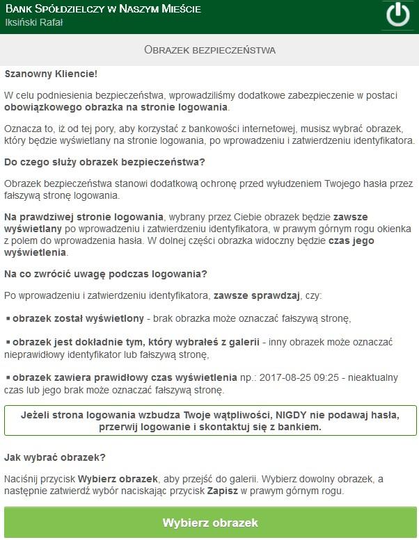 Użycie przycisku Wybierz obrazek powoduje otwarcie galerii, z której klient wybiera (z dostępnych)