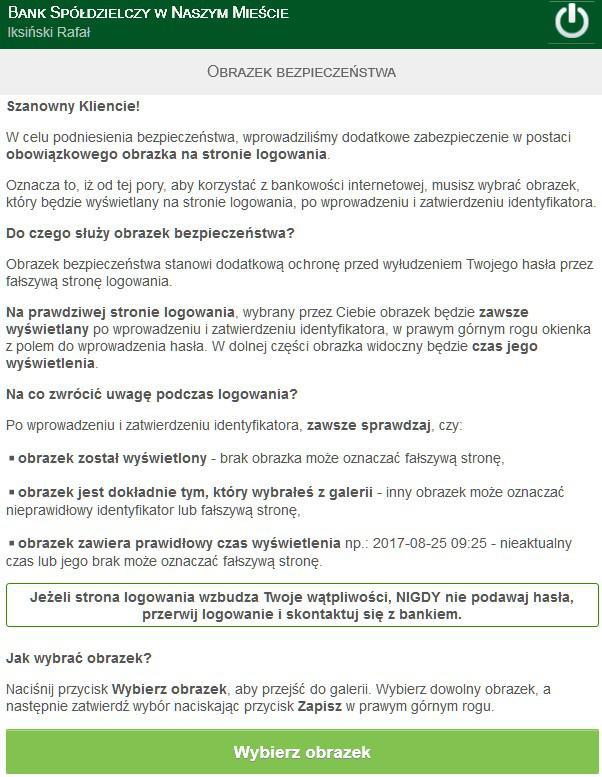 Użycie przycisku Wybierz obrazek powoduje otwarcie galerii, z której klient wybiera (z dostępnych)