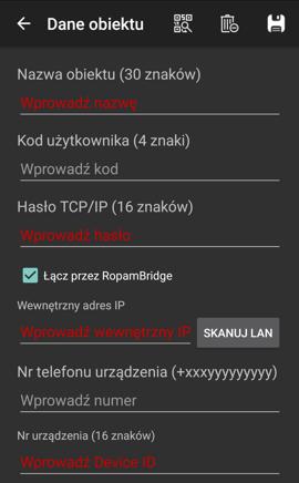 Kolejne obiekty dodajemy poprzez dotkniecie znaku na ekranie znaku + Dotkniecie na nazwę już istniejącego obiektu spowoduje wejście do edycji Ekran edycji danych obiektu z wybrana opcją Łącz przez