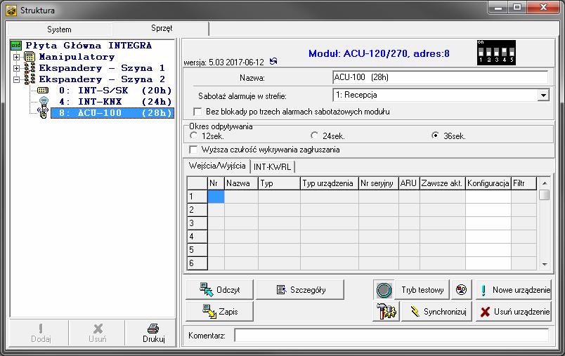 8 ACU-120 SATEL VERSA / VERSA Plus / VERSA IP większość parametrów kontrolera programuje się w podmenu 2. USTAWIENIA ( 2. SPRZĘT 1. MANIP. I EKSP. 2. USTAWIENIA).