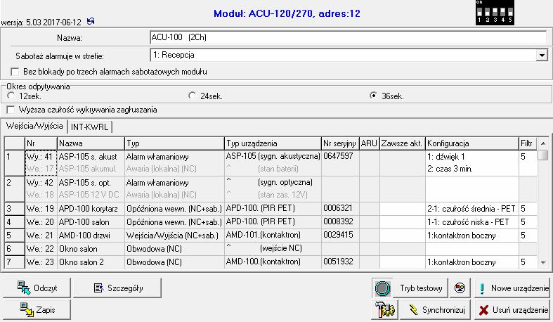12 ACU-120 SATEL INTEGRA / INTEGRA Plus ACU-120 wejścia wyjścia L.p.
