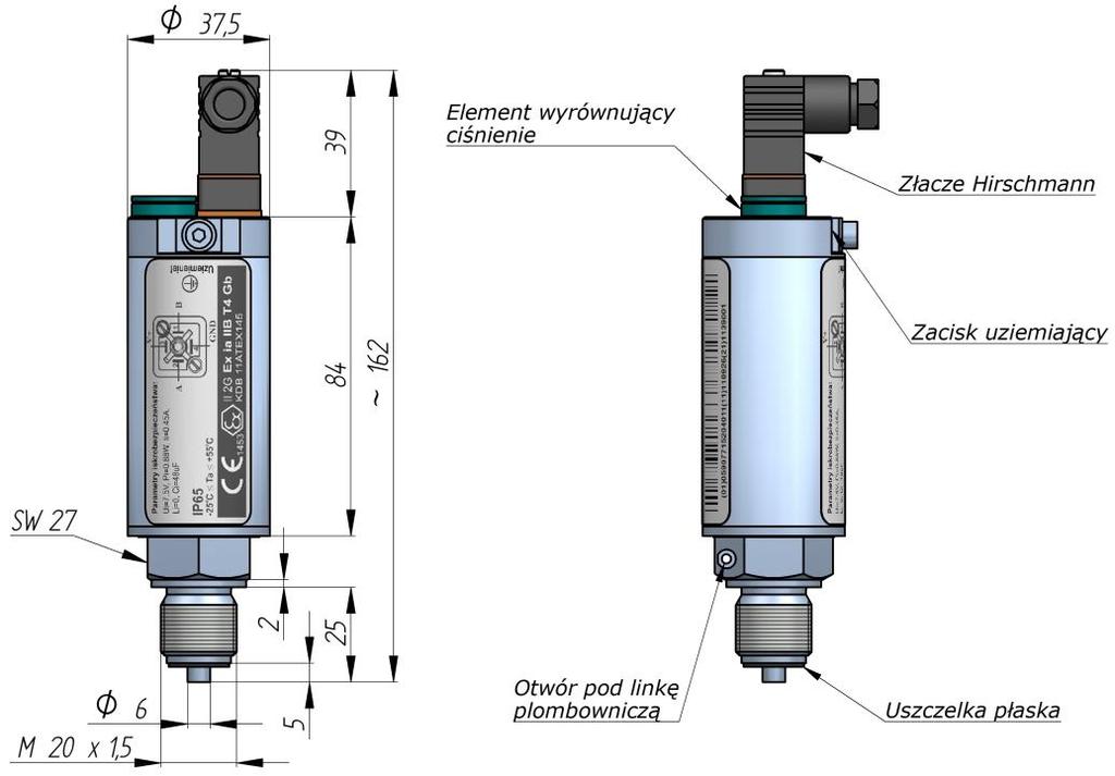 Podłączanie zewnętrznego przetwornika ciśnienia CPC-03 Przelicznik CMK-03 umożliwia odczyt i rejestrację ciśnień z dwóch zewnętrznych cyfrowych przetworników CPC- 03 produkcji COMMON S.A.