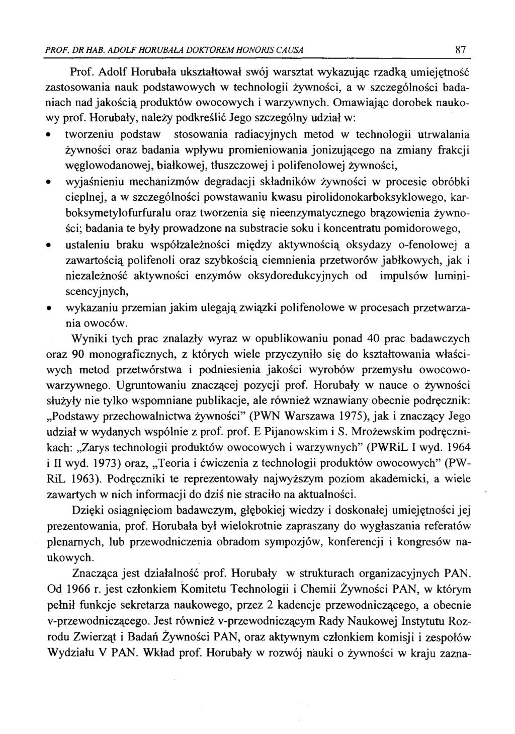 PROF. DRHAB. ADOLF HORUBAŁA DOKTOREM HONORIS CAUSA 87 Prof.
