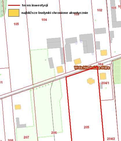 Ryc. 1. Mapa poglądowa przedstawiająca działkę inwestycyjną nr ew. 205 oraz jej najbliższą okolicę 3.