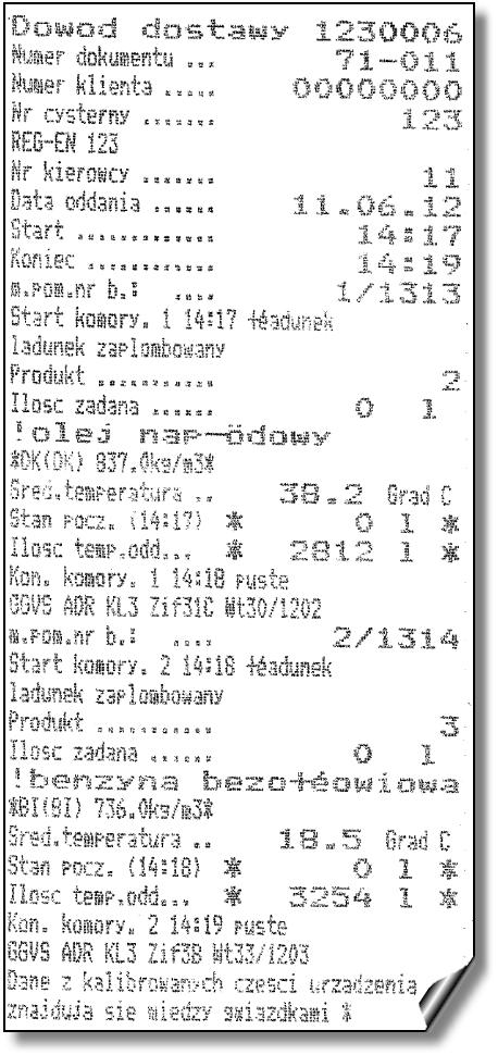 Praca z urządzeniem pomiarowym 3-10 Przykład dowodu dostawy W razie potrzeby można wydrukować