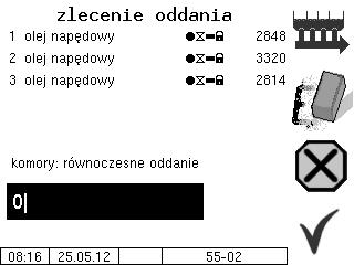 Praca z urządzeniem pomiarowym 3-12 Wpisać numery komór, z których ma nastąpić oddanie. Opcjonalnie można wpisać ilość żądaną oddania (p.