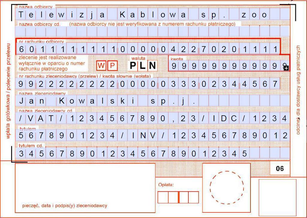 Dane zaczynamy wpisywać od pola nazwa zleceniodawcy cd.