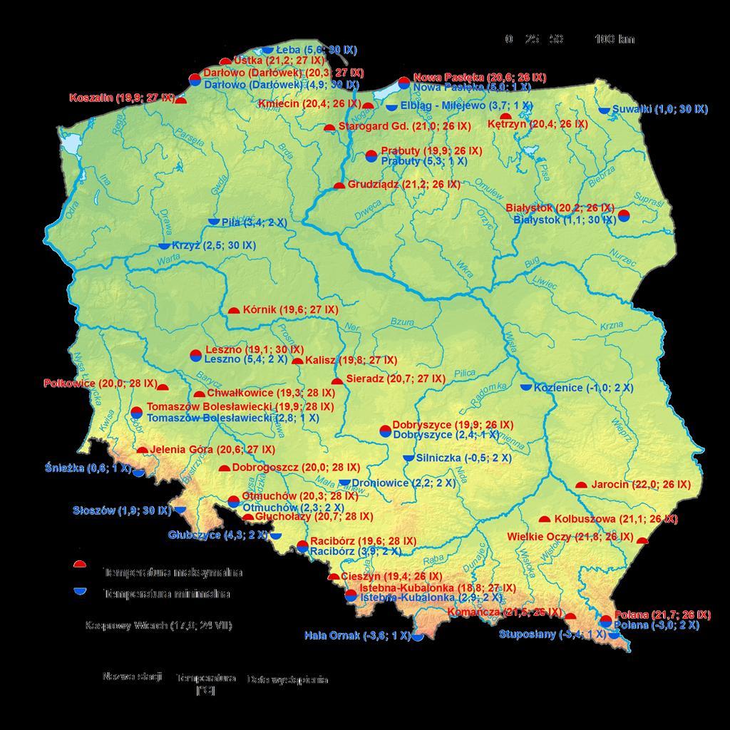 2. Temperatury ekstremalne w regionach Polski