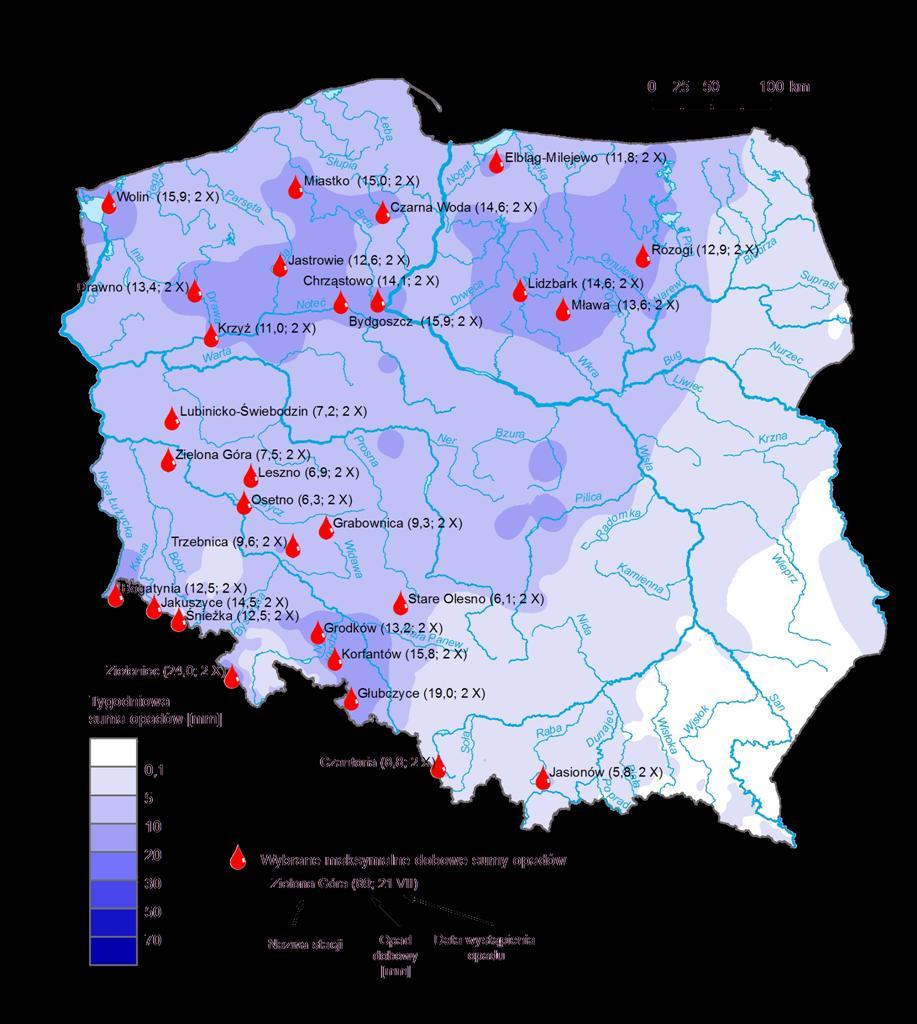 dobowe sumy opadów (w okresie