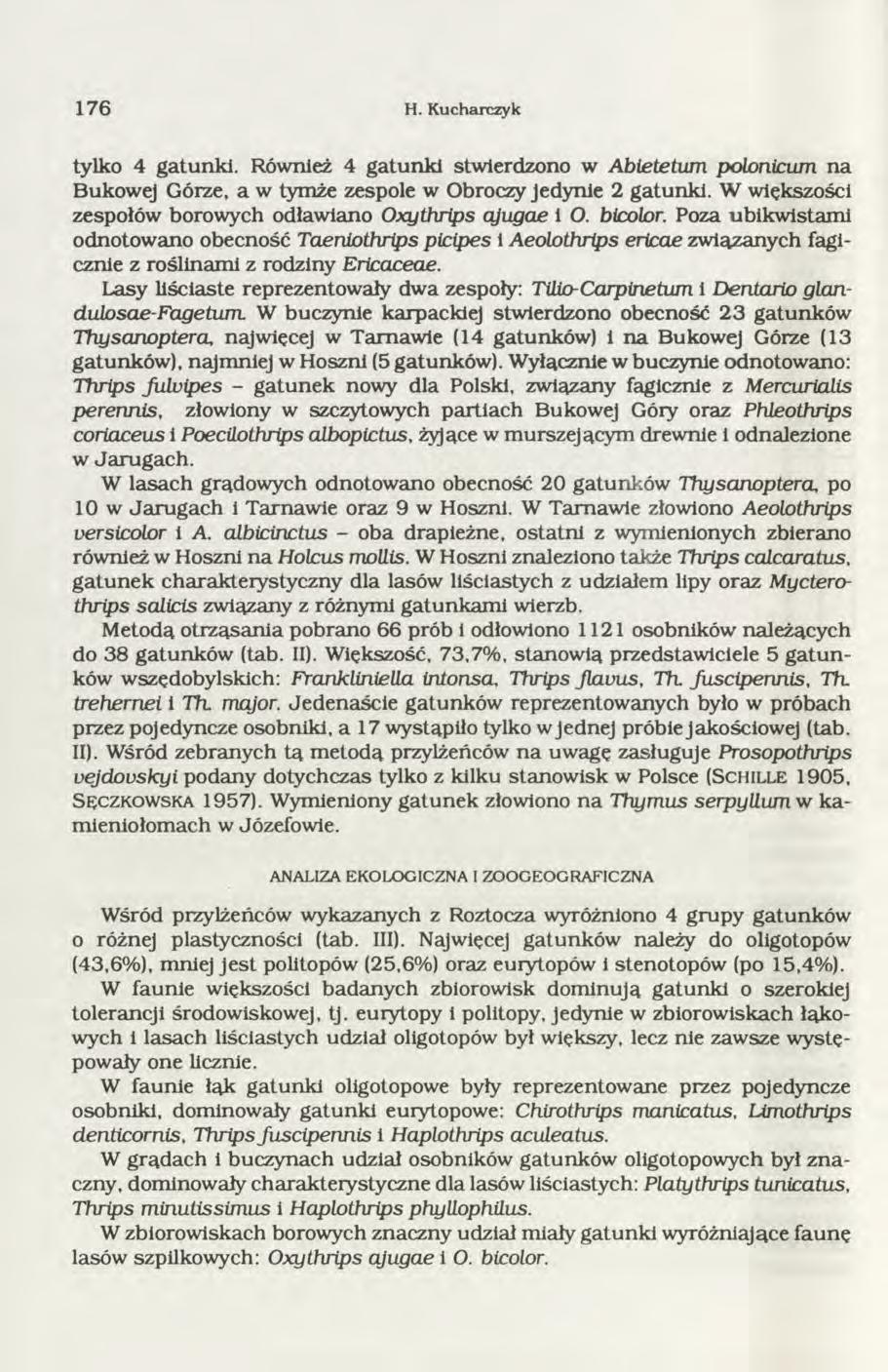 7 6 H. K ucharczyk tylko 4 gatunki. Również 4 gatunki stwierdzono w Abietetum polonicum na Bukowej Górze, a w tymże zespole w Obroczy jedynie 2 gatunki.