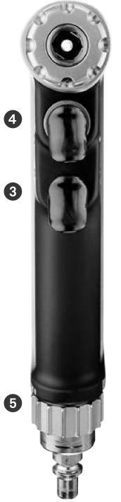 Obsługa systemu Compact Air Drive II Rękojeść Działanie Złączka nasadki Przycisk odblokowania złączki nasadki Spust regulacji prędkości Spust wyboru obrotów wstecznych Przełącznik Softmode z funkcją