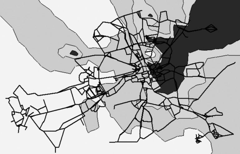 40 I. Zimoch Rys. 4. Rozkład przestrzenny ilości THM w sieci wodociągowej Fig. 4. Spatial distribution of THM in the water-pipe network uzyskano w przypadku węzłów 320 (pompownia przy ul.