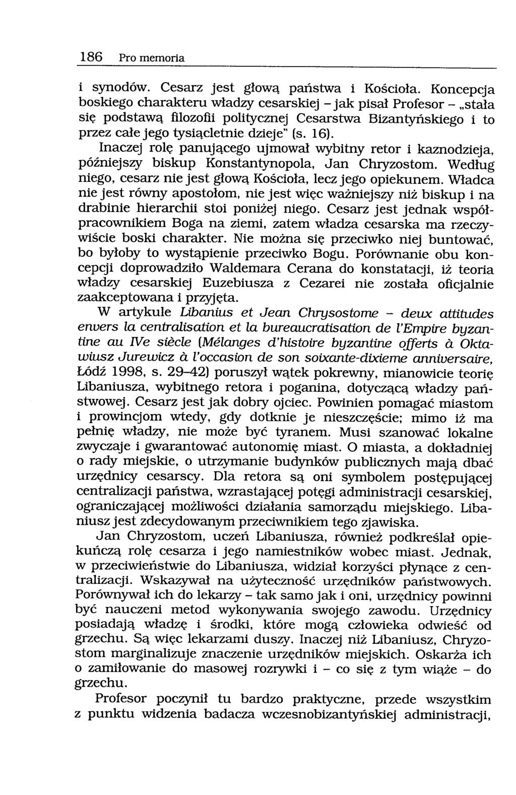186 Pro memoria i synodów. Cesarz jest głową państwa i Kościoła.