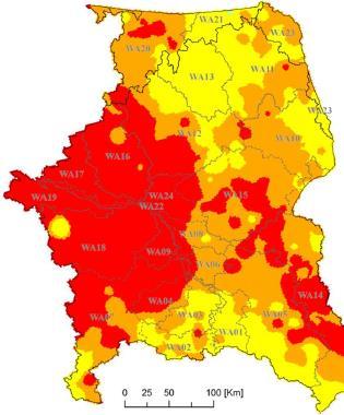 zwiększenia na wskazanych obszarach dyspozycyjności zasobów wodnych 54,6% obszaru Gminy Wiżajny położone jest w 3 klasie zagrożenia zjawiskiem suszy hydrologicznej, zaś 45,4% - w 4 klasie.