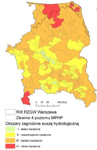 Źródło: Wskazanie obszarów występowania zjawiska suszy wraz z określeniem jej zasięgu i natężenia na terenie RZGW w Warszawie oraz analiza możliwości zwiększenia na wskazanych obszarach
