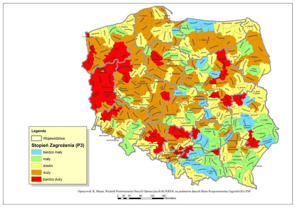 POŻAR WIELKOPOWIERZCHNIOWY Charakterystyka zagrożeń oraz ocena ryzyka ich wystąpienia, w tym dotyczących infrastruktury krytycznej, Zagrożenie pożarowe lasy Źródło: raport cząstkowy