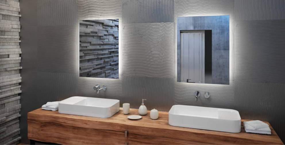 PREMIUM The PREMIUM mirror line is made of high quality AGC glass, 5 mm thick. The mirror construction is made of polished or brushed stainless steel or varnished steel.