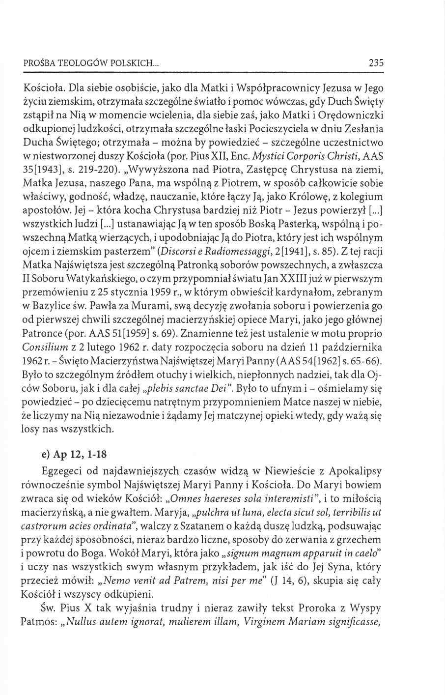 PROŚBA TEOLOGÓW POLSKICH 235 Kościoła.