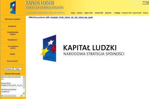5. ZAPISYWANIE WNIOSKU NA LOKALNYM NOŚNIKU W kaŝdym momencie pracy z GWA moŝliwe jest zapisanie wniosku do formatu.zip_pokl (plik.