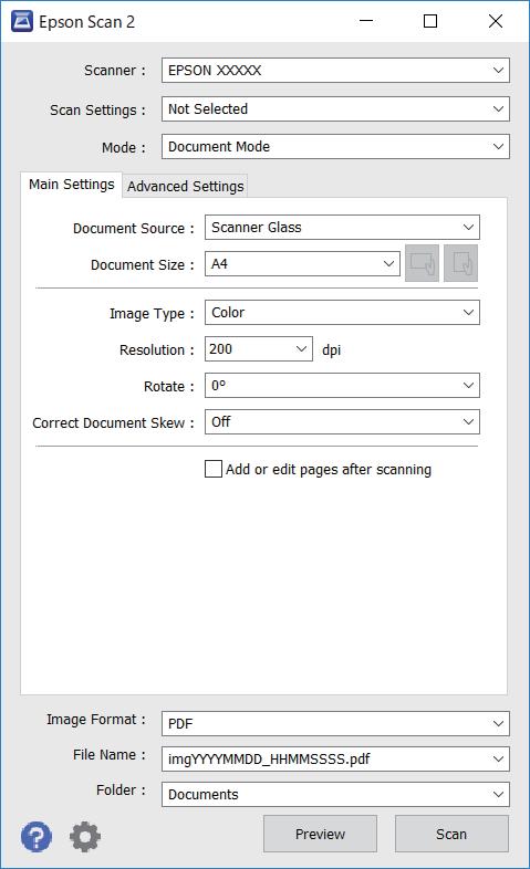 Skanowanie 6. Skonfiguruj ustawienia zapisu plików. Format obrazu: wybór formatu zapisu z listy dostępnych pozycji. Można dostosowywać ustawienia poszczególnych formatów poza MAPA BITOWA i PNG.