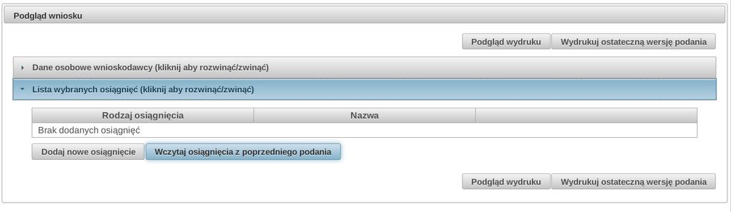 Następnie, aby zapisać, do wyboru są opcje: a/ Zapisz (zapisuje i przechodzi do listy wybranych osiągnięć) b/ Zapisz i dodaj kolejne osiągnięcie (zapisuje i przechodzi do wyboru kolejnego) Aby