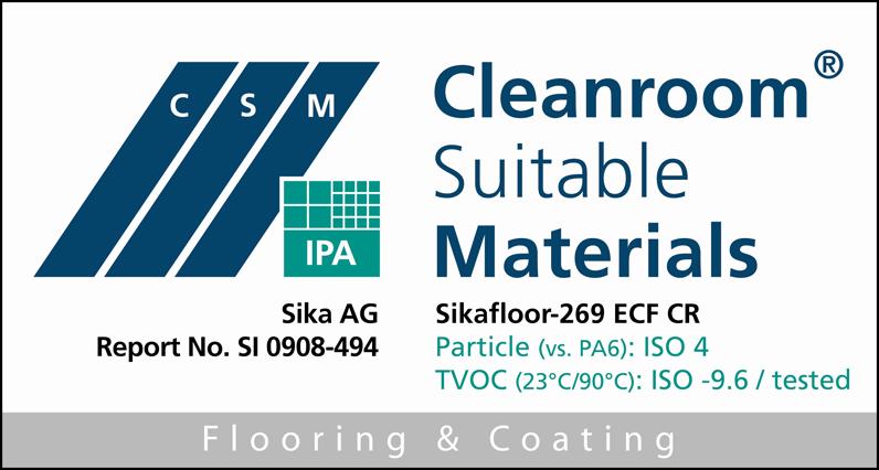 Materiał typu "total solid" wg wytycznych niemieckiego stowarzyszenia Deutsche Bauchemie e.v. Sikafloor -269 ECF CR jest zasadniczą warstwą systemu Sikafloor Multidur ES-28 ECF/EQ.