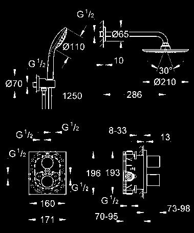 termostatyczny element podtynkowy Rapido T (35 500 000) deszczownica Rainshower Cosmopolitan 210 (28 368 000)