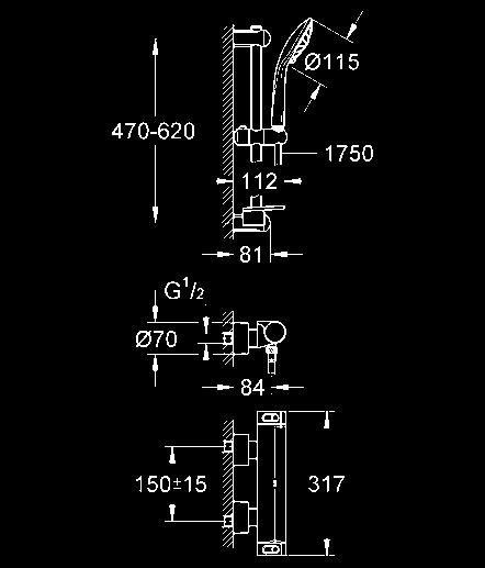 GROHTHERM 2000 34 195 001 chrom 372,00 Grohtherm 2000 Bateria prysznicowa z termostatem, DN 15 z zestawem prysznicowym elementy składowe : Grohtherm 2000 termostatyczna bateria prysznicowa (34 169