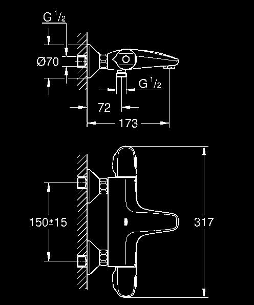 GROHTHERM 1000 34 143 003 chrom 213,00 Grohtherm 1000 Bateria prysznicowa z termostatem, DN 15 montaż ścienny korpus z GROHE CoolTouch ergonomiczne uchwyty GROHE MetalGrip zintegrowana blokada wody