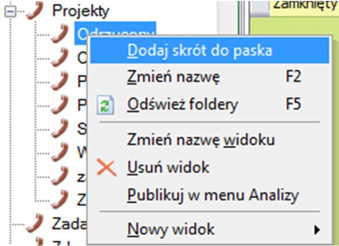 Dodanie nowego skrótu do paska Ulubione odbywa się po wybraniu prawego klawisza myszki na widoku folderów, a następnie kliknięcie Dodaj skrót do paska 4.