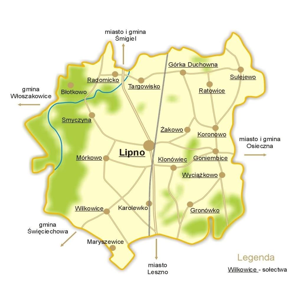 STUDIUM UWARUNKOWAŃ I KIERUNKÓW ZAGOSPODAROWANIA PRZESTRZENNEGO GMINY LIPNO- WPROWADZENIE Rysunek 1. Orientacyjna mapa Gminy Lipno. Źródło: Dane Urzędu Gminy w Lipnie Sołectwa Gminy Lipno to: 1.