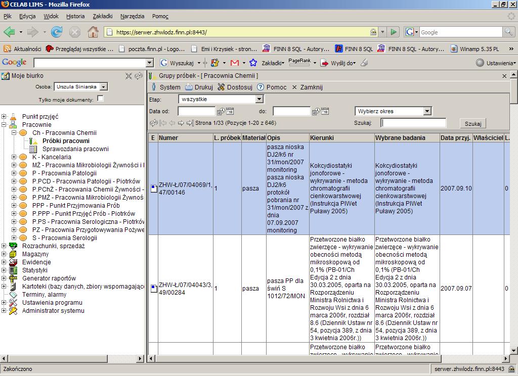 W oknie Grupy próbek, znajduje się pasek standardowych menu rozwijanych (System, Drukuj, Dostosuj), zawierających aktualnie dostępne funkcje narzędziowe.