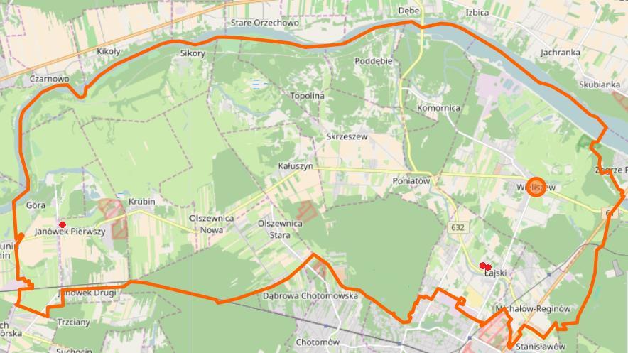 Rysunek 22 Rozmieszczenie przedsięwzięć rewitalizacyjnych poza obszarem rewitalizacji Źródło: Opracowanie własne na podstawie www.openstreetmap.org.