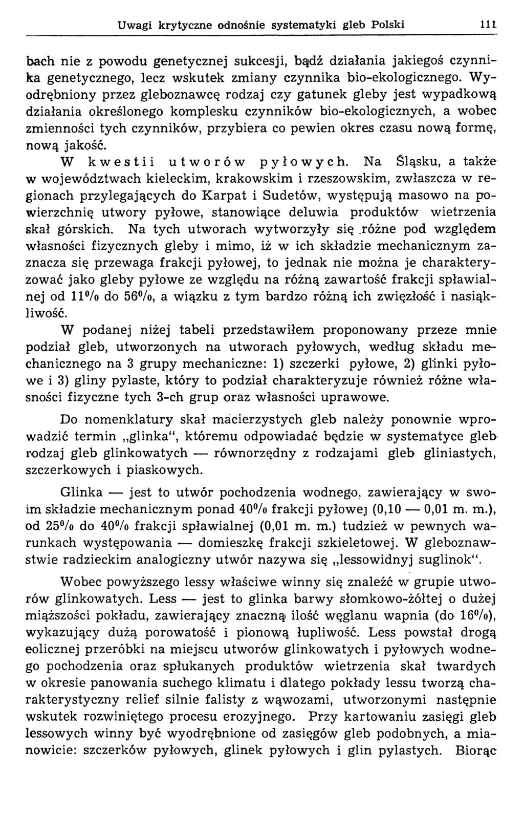 Uwagi krytyczne odnośnie systematyki gleb Polski 111 bach nie z powodu genetycznej sukcesji, bądź działania jakiegoś czynnika genetycznego, lecz wskutek zmiany czynnika bio-ekologicznego.