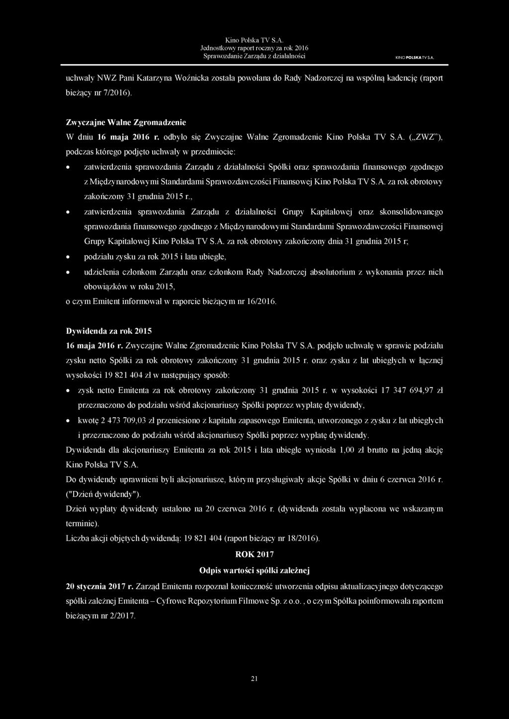 odbyło się Zwyczajne Walne Zgromadzenie Kino Polska TV S.A.