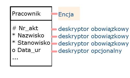 Wraz z odejściem pracownika zostanie usunięty z bazy. Zapis encji Notacja Chena Notacja Oracle a 2.2 Własności Własności Własności określają cechy encji.