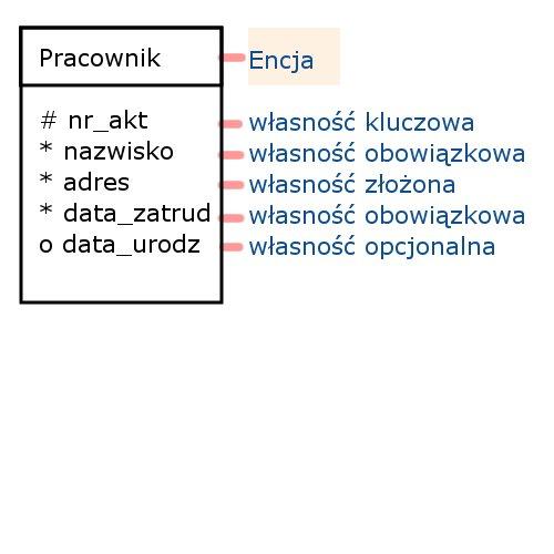 Definicja własności Definicja własności obejmuje: określenie nazwy, określenie dziedziny (typ i maksymalny rozmiar,