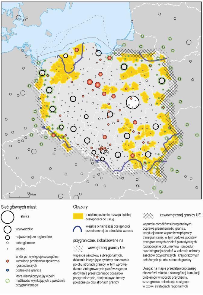 o najniższym stopniu rozwoju i pogarszających się perspektywach rozwojowych, miasta i inne obszary tracące dotychczasowe funkcje społeczno-gospodarcze, obszary o najniższym poziomie dostępu do dóbr i