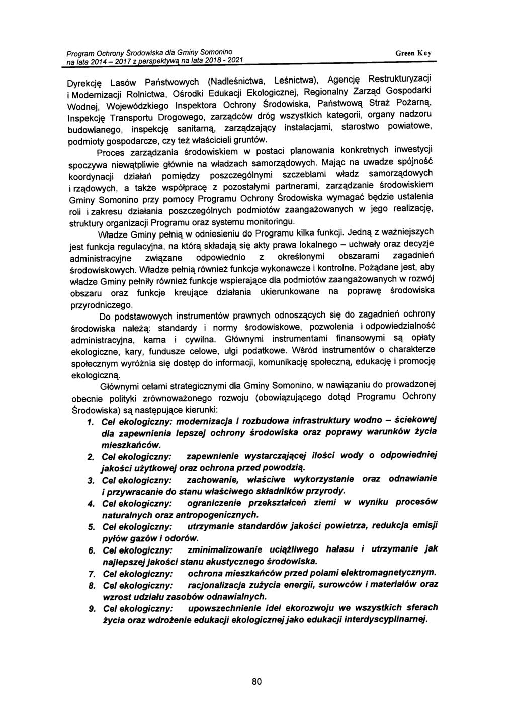 Program Ochrony $rodowiska dla Gminy Somonino Dyrekcję Lasów Państwowych (Nadleśnictwa, Leśnictwa), Agencję Restrukturyzacji i Modernizacji Rolnictwa, Ośrodki Edukacji Ekologicznej, Regionalny Zarząd