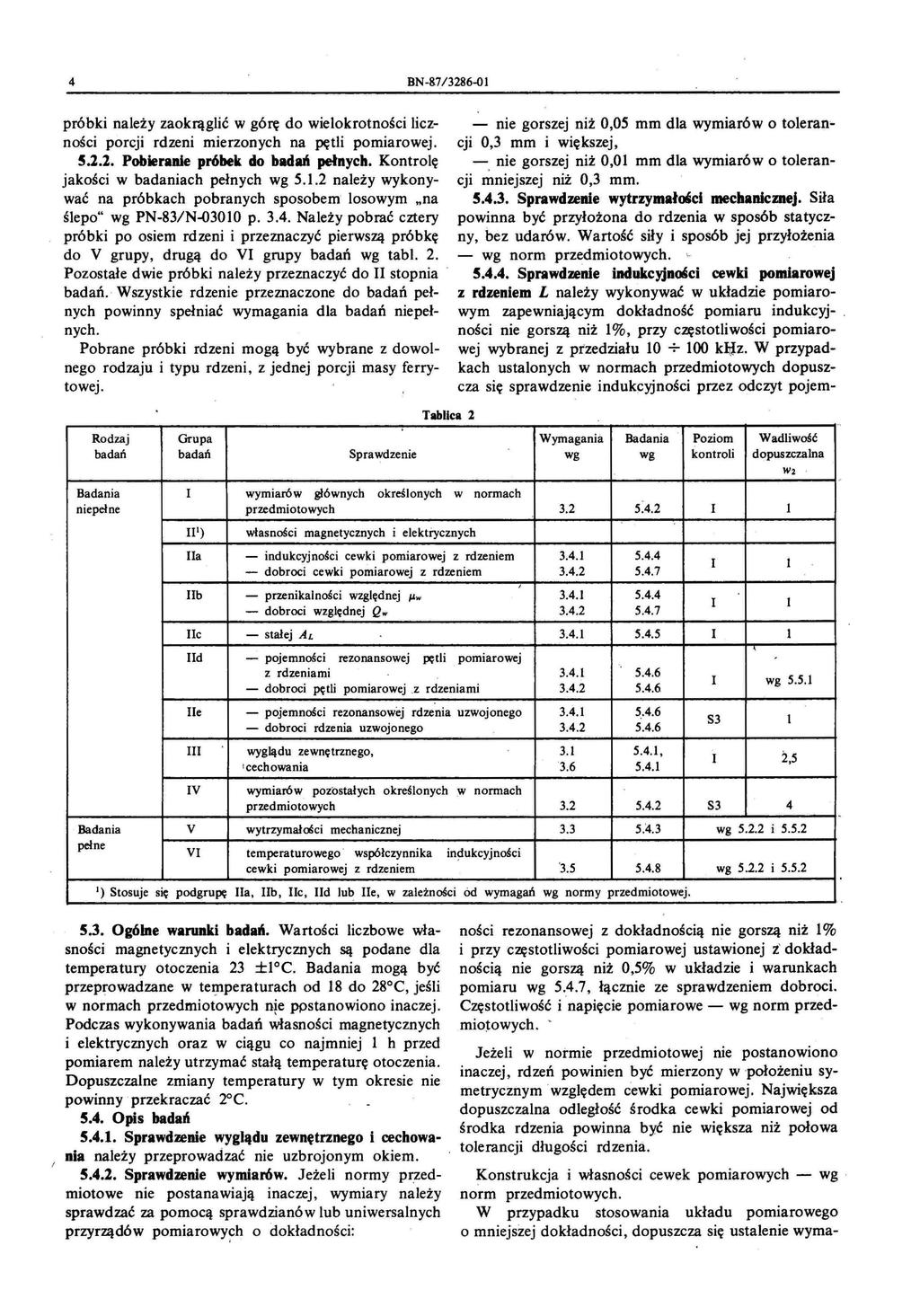 4 BN-&7/3286-01 próbki naeży zaokrągić w górę do wieokrotności iczności porcji rdzeni mierzonych na pęti pomiarowej 511 Pobieranie pr6bek do badań pełnych Kontroę jakości w badaniach pełnych wg 512