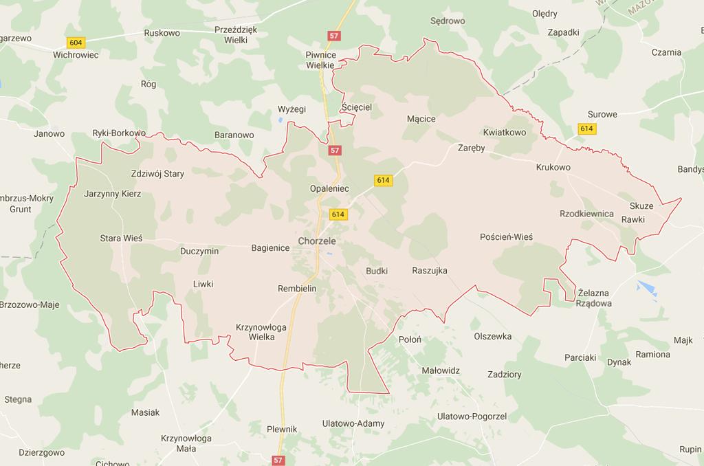 Rysunek 1. Mapa lokalizacyjna Gminy Chorzele 2. Analiza demograficzna Źródło: http://www.google.pl Zgodnie z danymi GUS na koniec 2015 r. Gminę Chorzele zamieszkiwało 10.256 osób, w tym 3.