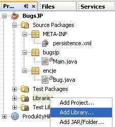 f) Dodaj w metodzie main() klasy Main kod zapisujący do bazy danych kilka obiektów Bug metodą addbug(), a następnie wyszukujący obiekty Bug metodą findbugs() i wyświetlający wyniki wyszukiwania na