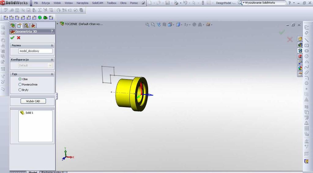 Wskaż model przy pomocy jednego ze sposobów opisanych powyżej. Model zostanie podświetlony. Kliknij ikonę w oknie dialogowym Geometria 3D, aby zaakceptować wybór.