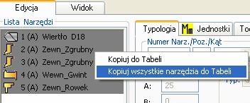 Zostaną wyświetlone narzędzia zawarte w tej tabeli narzędzi.