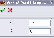 3. Współrzędne wskazanego punktu zostaną wyświetlone w oknie dialogowym Wskaż Punkt Końcowy. 4. Zatwierdź dane dla tego okna, klikając ikonę.