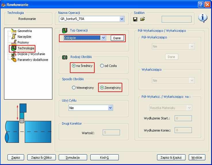 2. Zaznacz pole wyboru na Średnicy w obszarze Rodzaj Obróbki. 3.