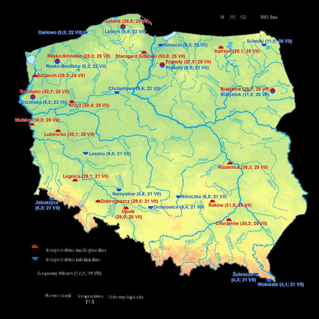 2. Temperatury ekstremalne w regionach