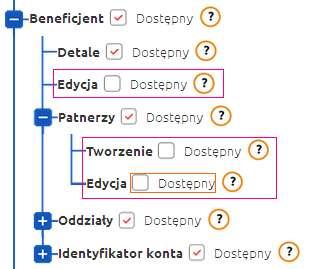 W efekcie odebrania użytkownikowi dostępu do edycji, kafel Wnioskodawca/ Beneficjent jest widoczny, ale ukryte zostały opcje dotyczące edycji danych beneficjenta (brak zakładki Edytuj) oraz edycji i