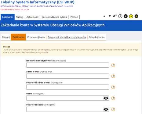 2. Założenie konta użytkownika Aby móc korzystać z systemu wymagane jest założenie konta użytkownika.